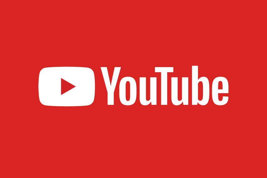Логотип YouTube с красной кнопкой воспроизведения. Белый треугольник внутри красного прямоугольника, рядом чёрная надпись 'YouTube' на белом фоне.